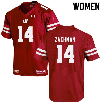 Women's Wisconsin Badgers NCAA #14 Preston Zachman Red Authentic Under Armour Stitched College Football Jersey CG31Q54YQ